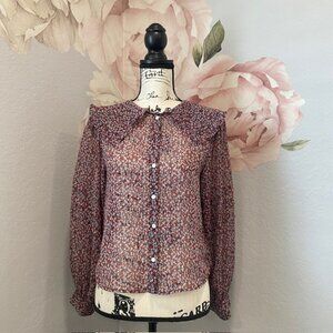 MNG Floral Sheer Long Sleeve Blouse